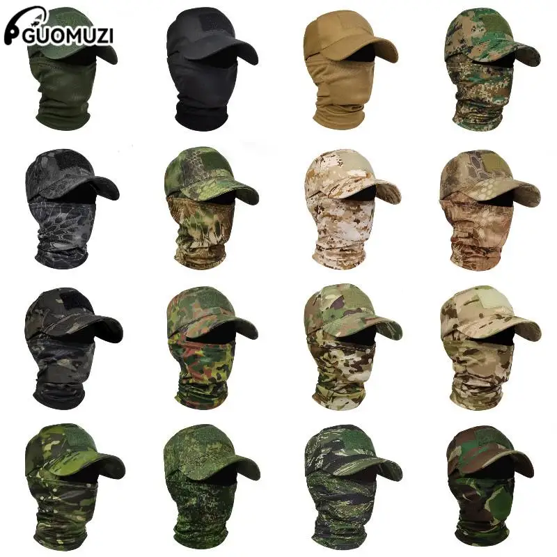 Tactical Baseball Caps + Face Mask Hood Set For Men Summer Snapback Sun Hats Outdoor Camouflage Hunting Cycling Fishing