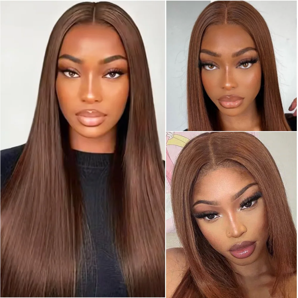 Peluca Frontal de encaje HD 13x6, peluca de cabello humano liso 13x4 para mujeres, pelucas frontales de encaje marrón Chocolate, pelucas de cabello humano 100% de 30 y 36 pulgadas