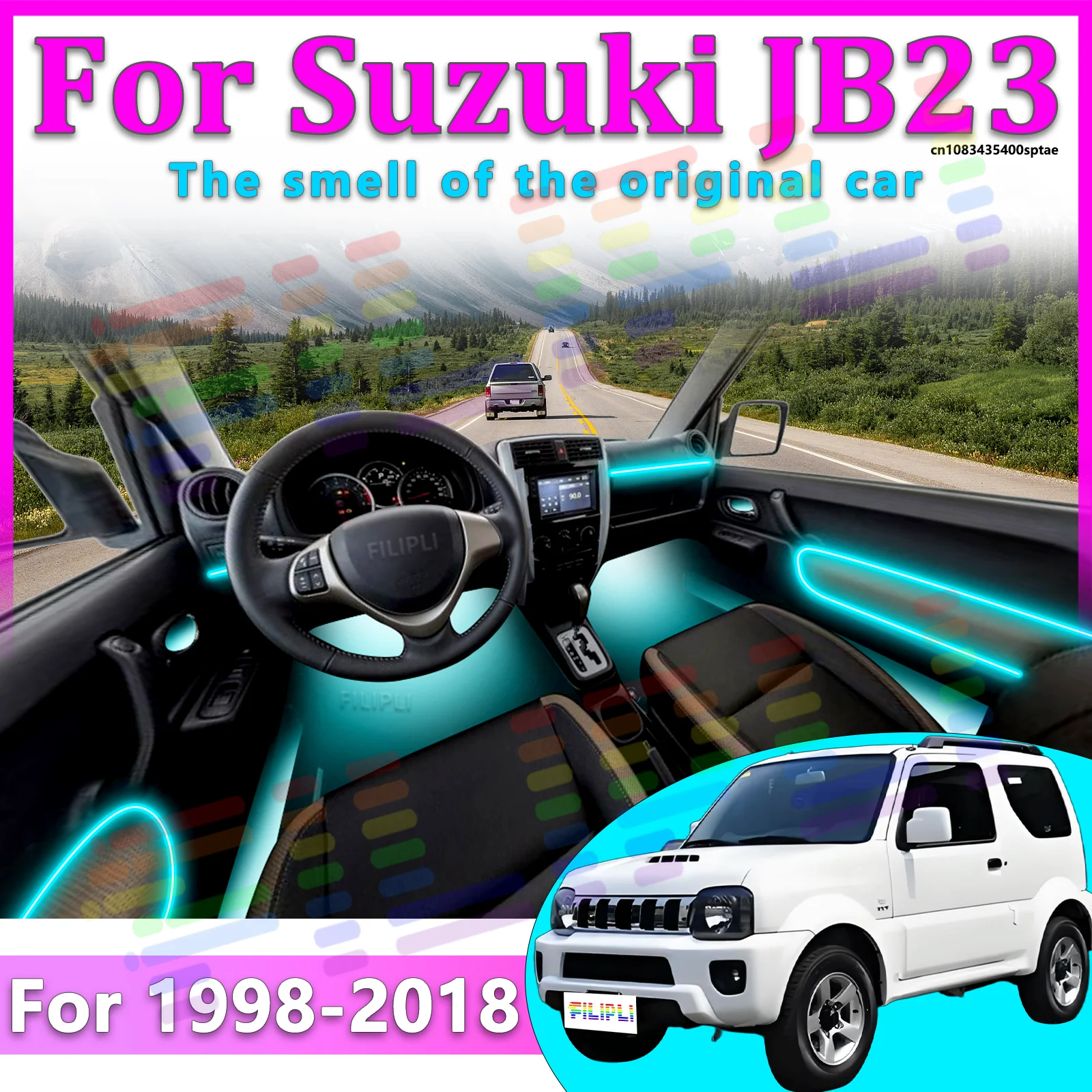 

Светодиодные лампы для Suzuki Jimny JB23, цветная атмосферная подсветка, неоновые полосы для салона автомобиля, управление через приложение, 64 RGB-цвета.