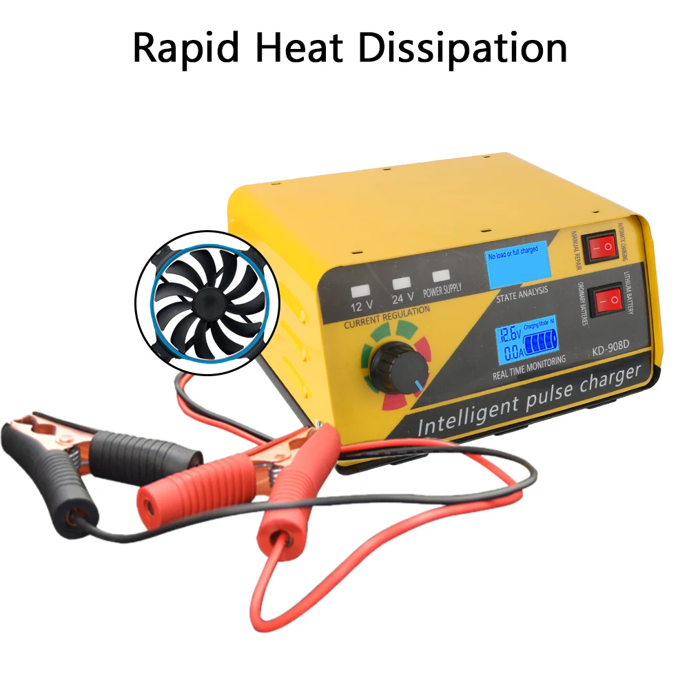 Current Regulate Car Battery Charger Fully Automatic Pulse Repair 260W 12V/20A 24V/10A For Lithium Lead Acid Batteries