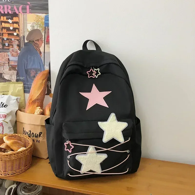Mochilas coreanas dulces que combinan con estrellas, ropa de calle japonesa para mujeres, mochilas escolares estéticas Y2k, mochila Kawaii de alta capacidad para estudiantes