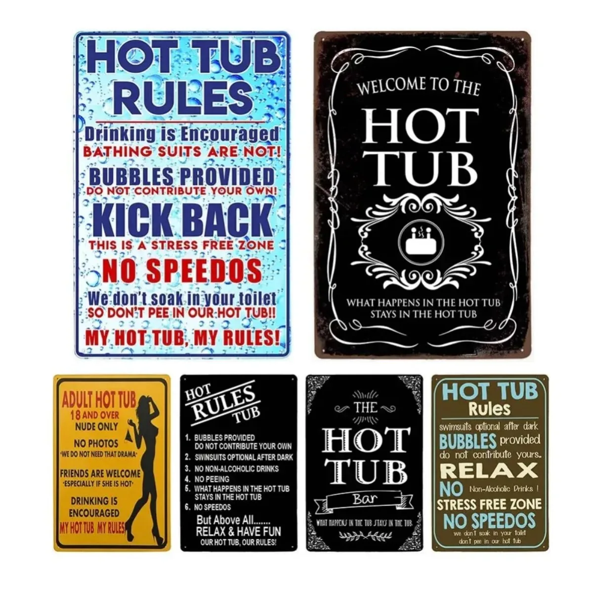 لافتة ترحيب معدنية مضحكة لحوض الاستحمام الساخن (20 × 30 سم) |   خمر |   ديكور الشاطئ/الحمام/البار