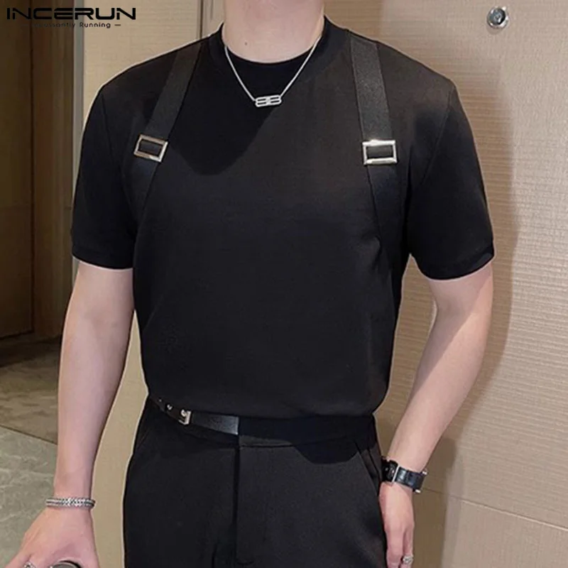 INCERUN Men T Shirt Patchwork Summer O-neck Short Sleeve Casual Men Clothing Streetwear 2024 Korean Style Fashion Male Tee Tops