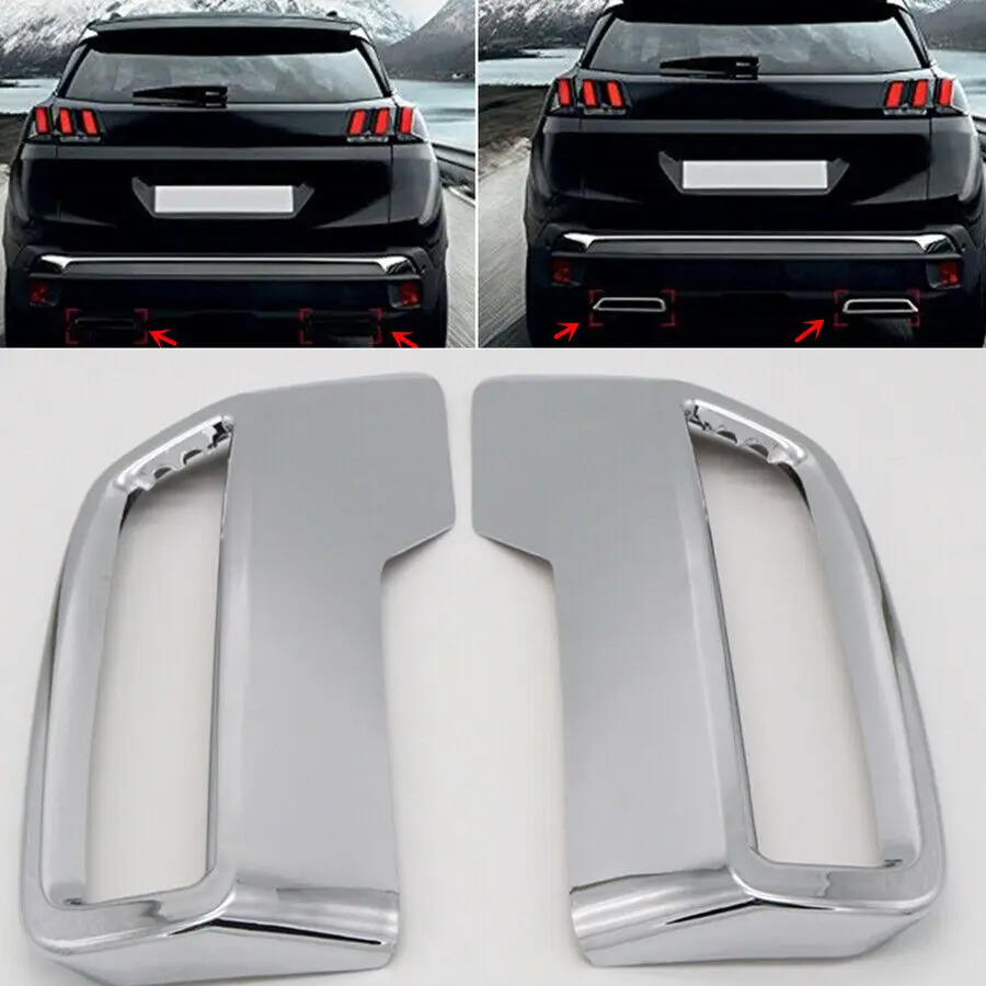 

2pcs Exterior Exhaust Muffler Decorative Cover Trim High Quality ABS Plastic For 2017-2020 Peugeot 3008 5008 Decoration