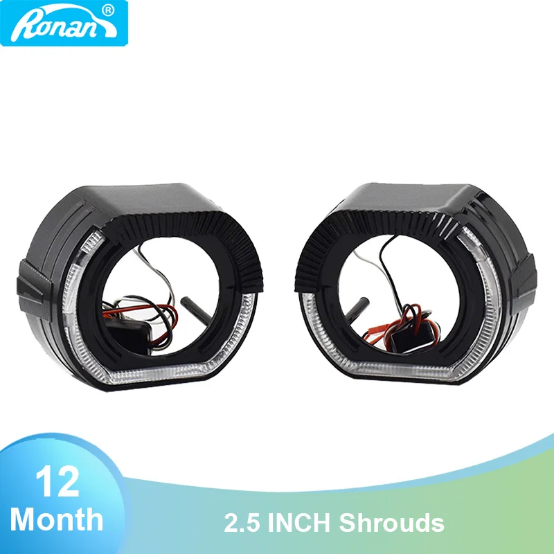 

Ronan 2,5/3 дюйма BM Sport LED черные кожухи квадратная направляющая ангельские глазки автомобильный Стайлинг DRL Halo кольцо для биксеноновых двухсветодиодных линз