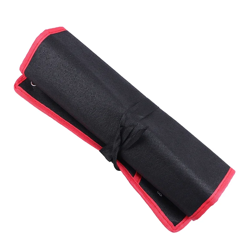 Multi Pocket Black Tool Bag With Red Stitching Compact Wrench Organizer for Mechanics & Craftsmen Secure Zipper & Multi-Pockets