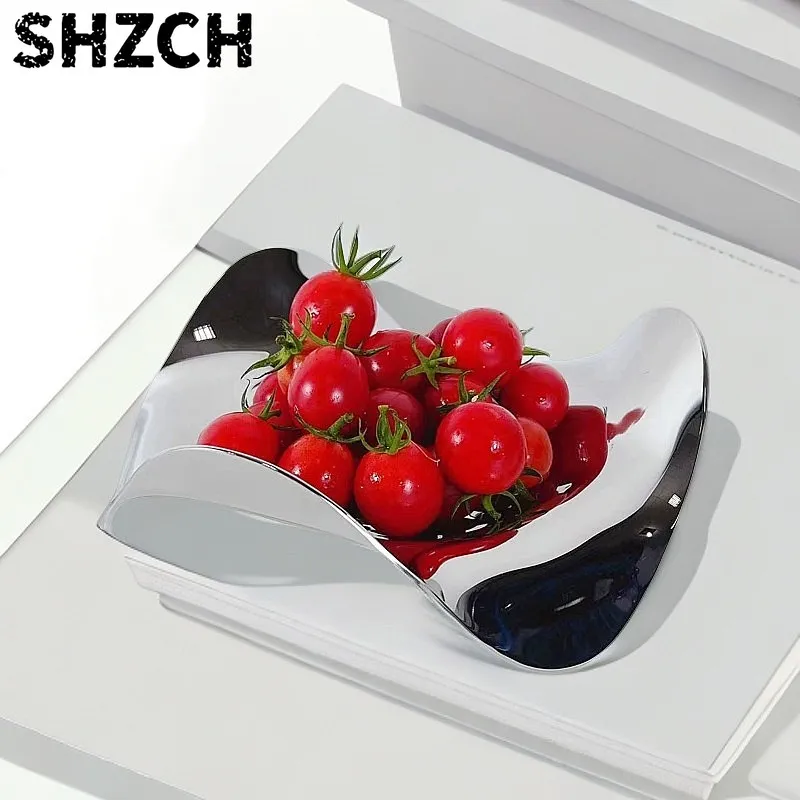 Simple Silver Metal Tray Irregular Streamline Fruit Dish Decorative Wave Bowl