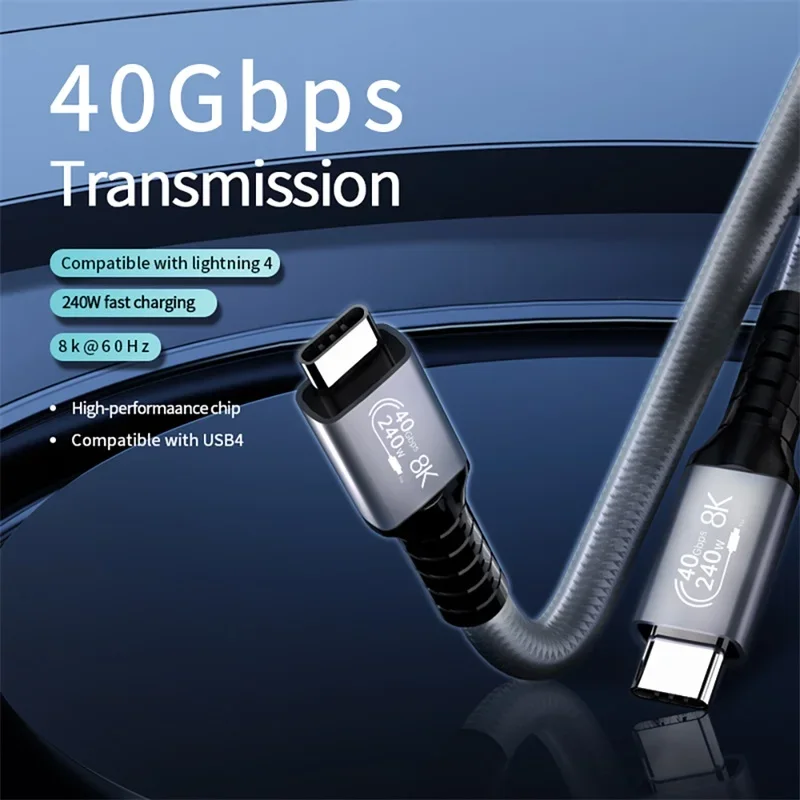 

New USB4 Cable 40Gbps 240W Fast Charging Cable Thunderbolt 4 Type C Thunderbolt3 USB C to C Data Transfer Cable For eGPU 2m