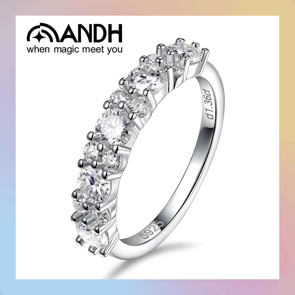 

ANDH 1.26ct Certified Moissanite Rings 925 Sterling Silver Diamond Eternity Band Engagement Wedding for Women Quality Jewelry