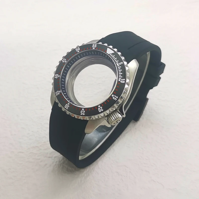 42mm Dome Sapphire Glass Case Installed Rubber 22mm Strap For NH35 NH36 4R 7S Movement 28.5mm Dial 38mm Bezel Insert Men Case