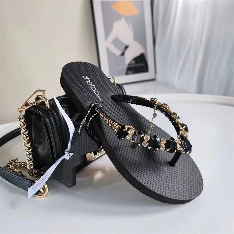 Shoes for Women 2024 Brand Flip Flops Women\'s Slippers Fashion Crystal Casual Slippers Women Hot Sale The Chain Flat Slippers