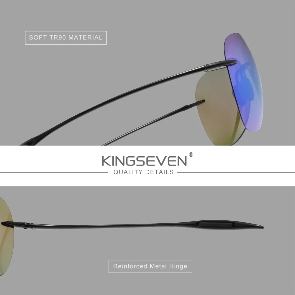 KINGSEVEN Randlose Piloten-Sonnenbrille, polarisiert, UV400, für Herren, ultraleicht, TR90, schützende Modebrille, Damen, zum Fahren, lässige Brille – Detail 1