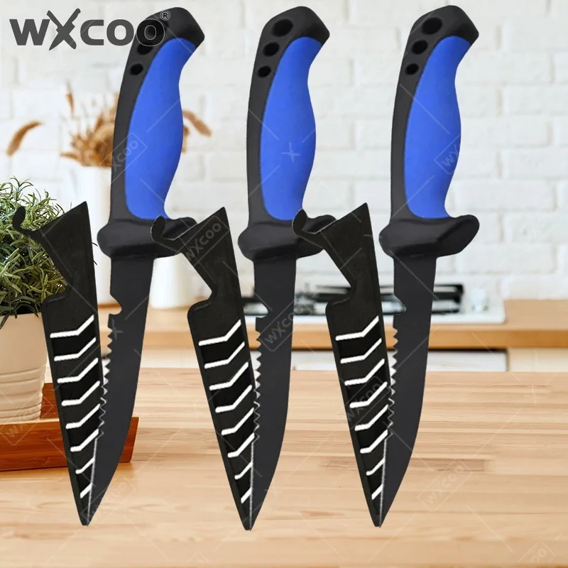 WXCOO Fish Filleting Knife Stainless Steel Meat Cutting Multifunctional Fish Killing Knives with Cover Cooking Butcher Knife