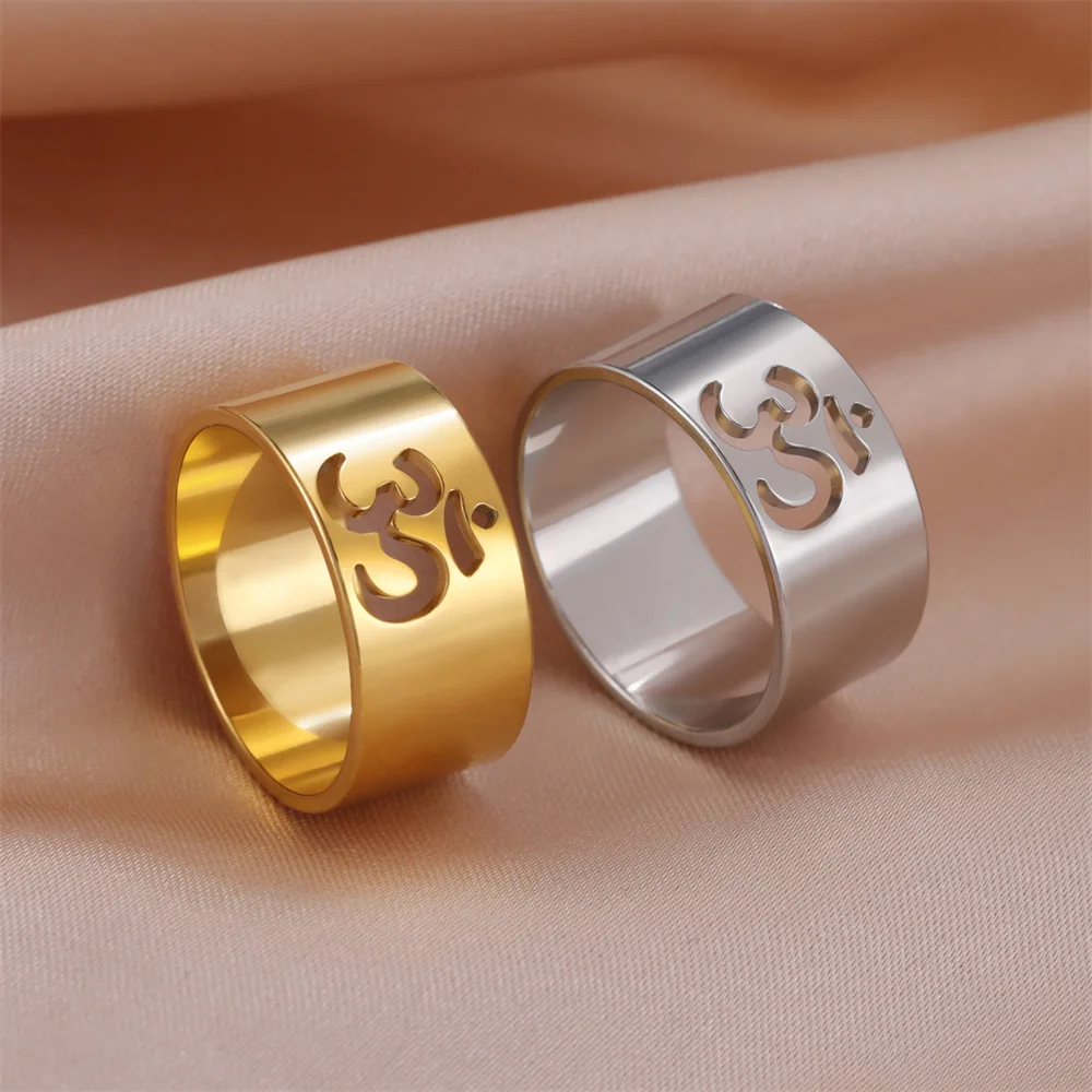 My Shape Yoga Om Symbol Rings Women Stainless Steel Finger Aum Ohm Om Hindu Spiritual Religious Jewelry Amulet Gifts for Men