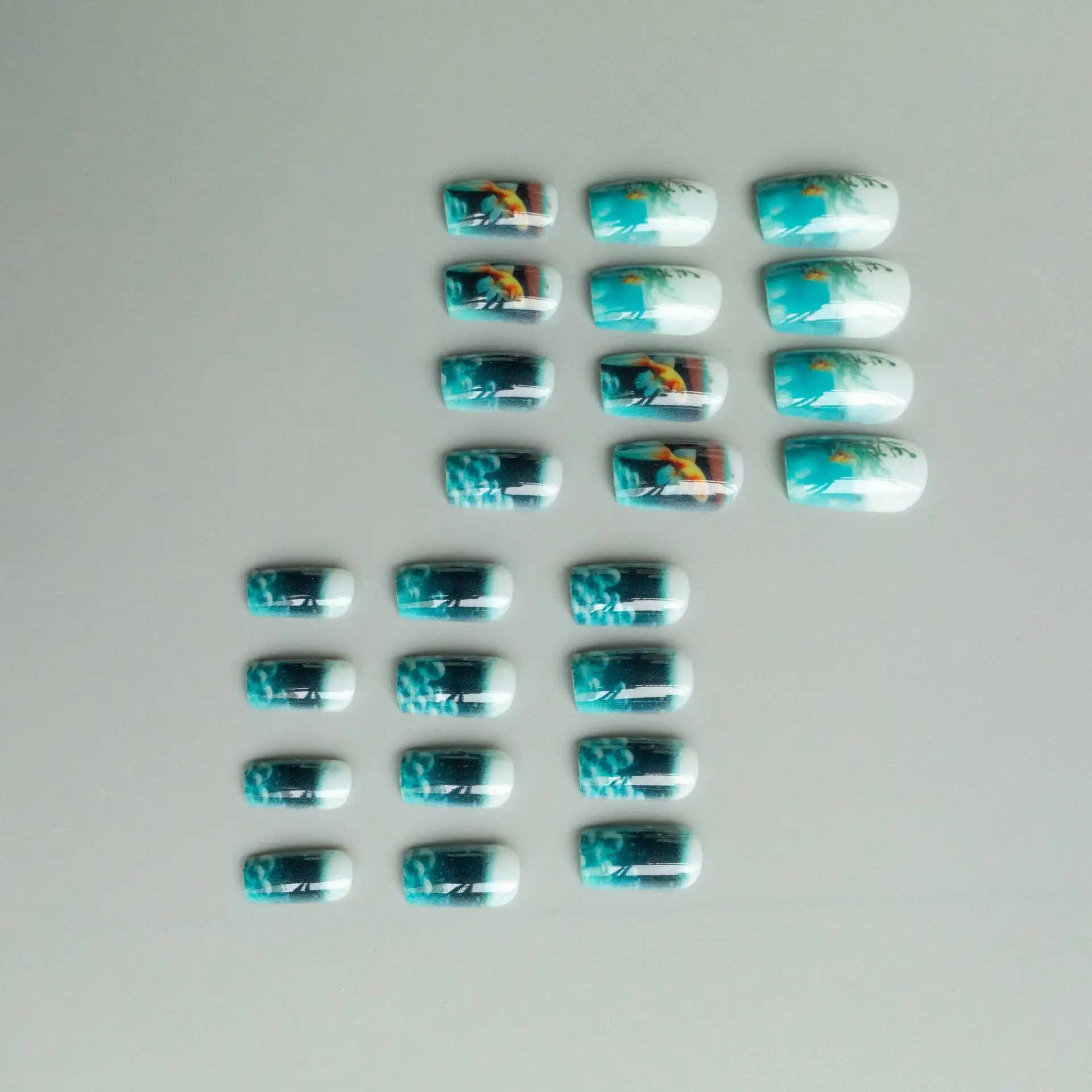 Uñas postizas hechas a mano con forma de pez manicura francesa con prensa acrílica gruesa removedor de Uñas postizas 24 unidades