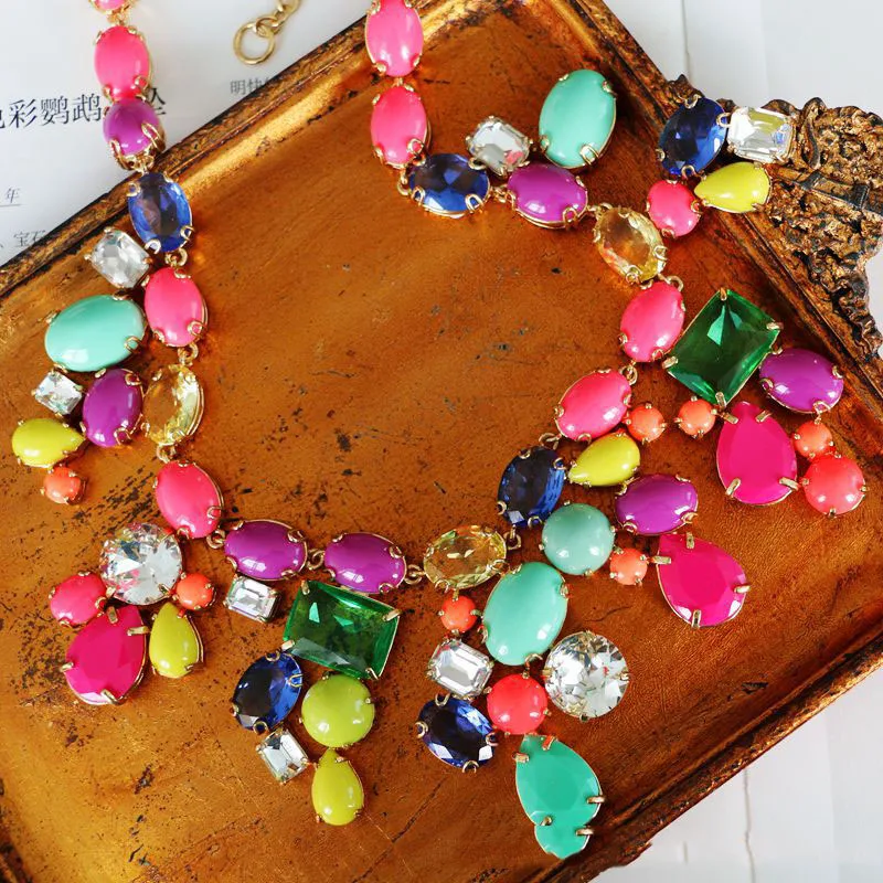 Vintage Chunky Colorful Beads Statement Choker Necklace For Women Jewelry Runway Party T Show Fancy Trendy Boho INS Japan