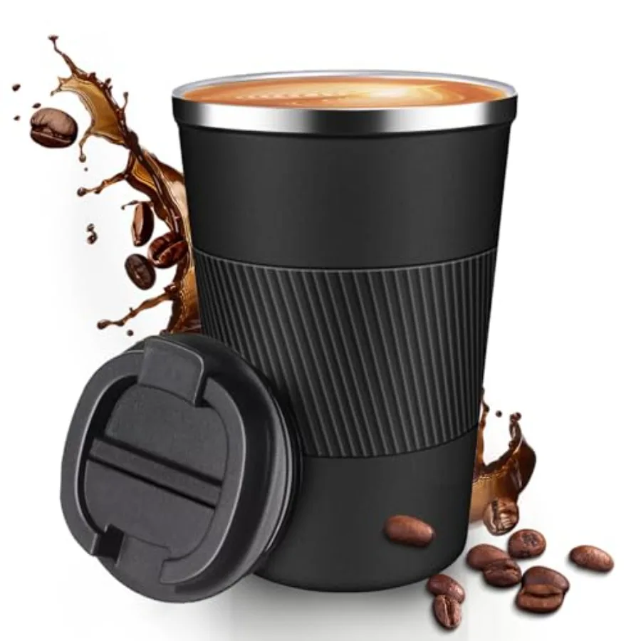 

12OZ Travel Mug Insulated Cup with Spill Leak Proof Lid, Portable Stainless Steel Tumbler Reusable Hot and Cold Water Mug for C