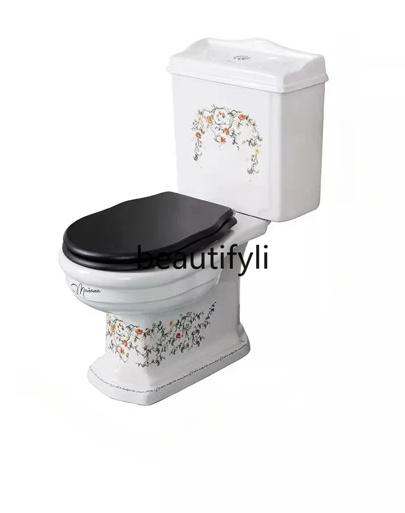 54Retro European split toilet household small apartment straight flush toilet strong impulse smart and clean solid wood boardSSS