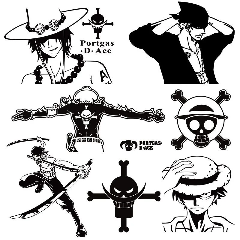 1pcs Anime One Piece Luffy Ace Cartoon Sticker Personalized Reflective Waterproof Suitable for Car Window Laptop Water Cup