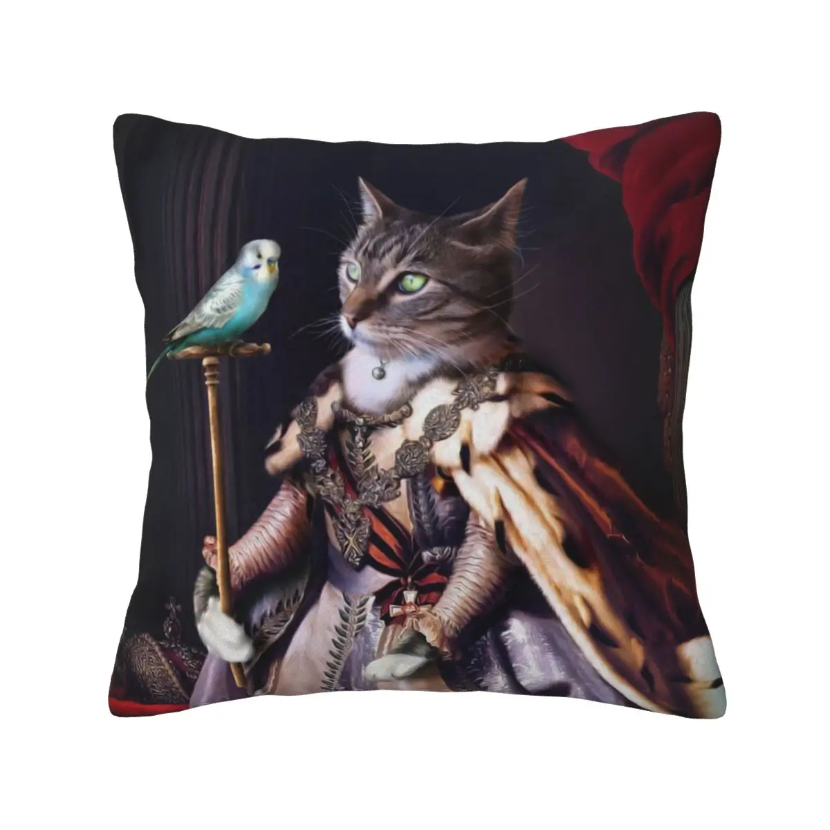 Cat And Budgie Portrait Soft fabric printed 20x20in Sleeping pillows sofa cushion Dropshipping