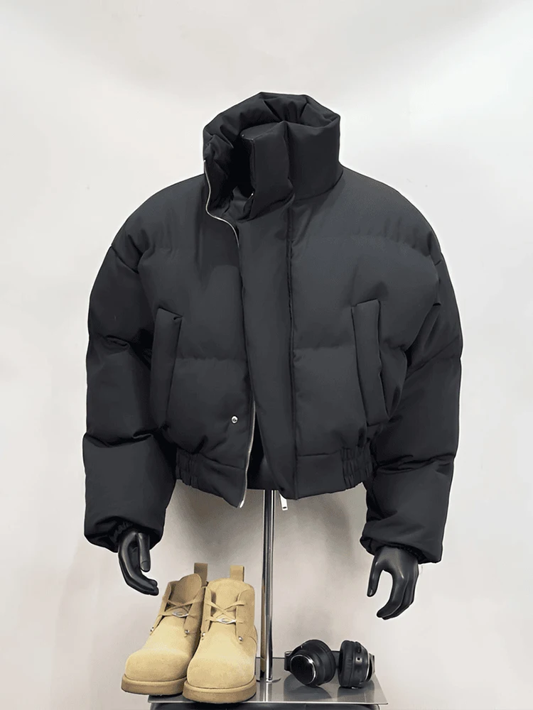 

Bla Boxy Puffer Jaet Men's Winter Thi Warm Bread Sle Cotton Coat Stand Collar Zipper Closure Youth Faion Polyester ...