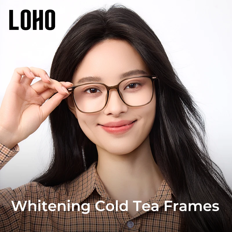 loho-チタン超軽量ブルーライトブロックブラックフレームメガネ女性-男性用、近視処方用光学フレーム