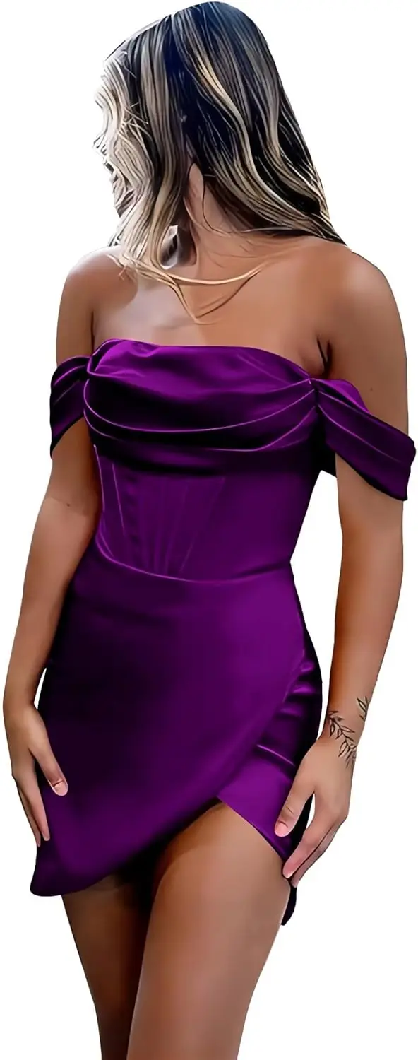 

Backless Ruched Formal Bodycon Evening Gown Party Cocktail Dresses Off Shoulder Short Homecoming Dress Tight Satin Prom Dresses