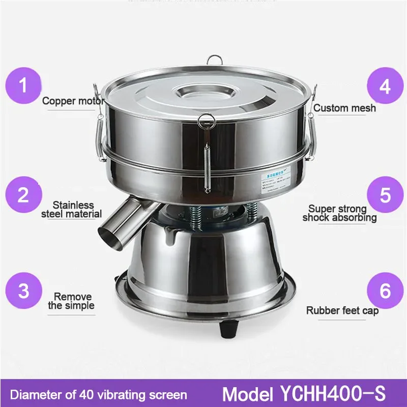 Machine de criblage de vibration de poudre d'acier inoxydable d'écran électrique, secoueur de tamis multifonctionnel de laboratoire, diamètre de 40cm, AC 220 V