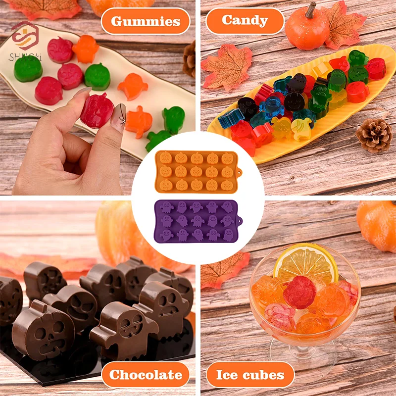 2pcs Halloween Pumpkin Silicone Mold Ghost Chocolate Cookie Candy Mould Halloween Party DIY Baking Tools Cake Decoration