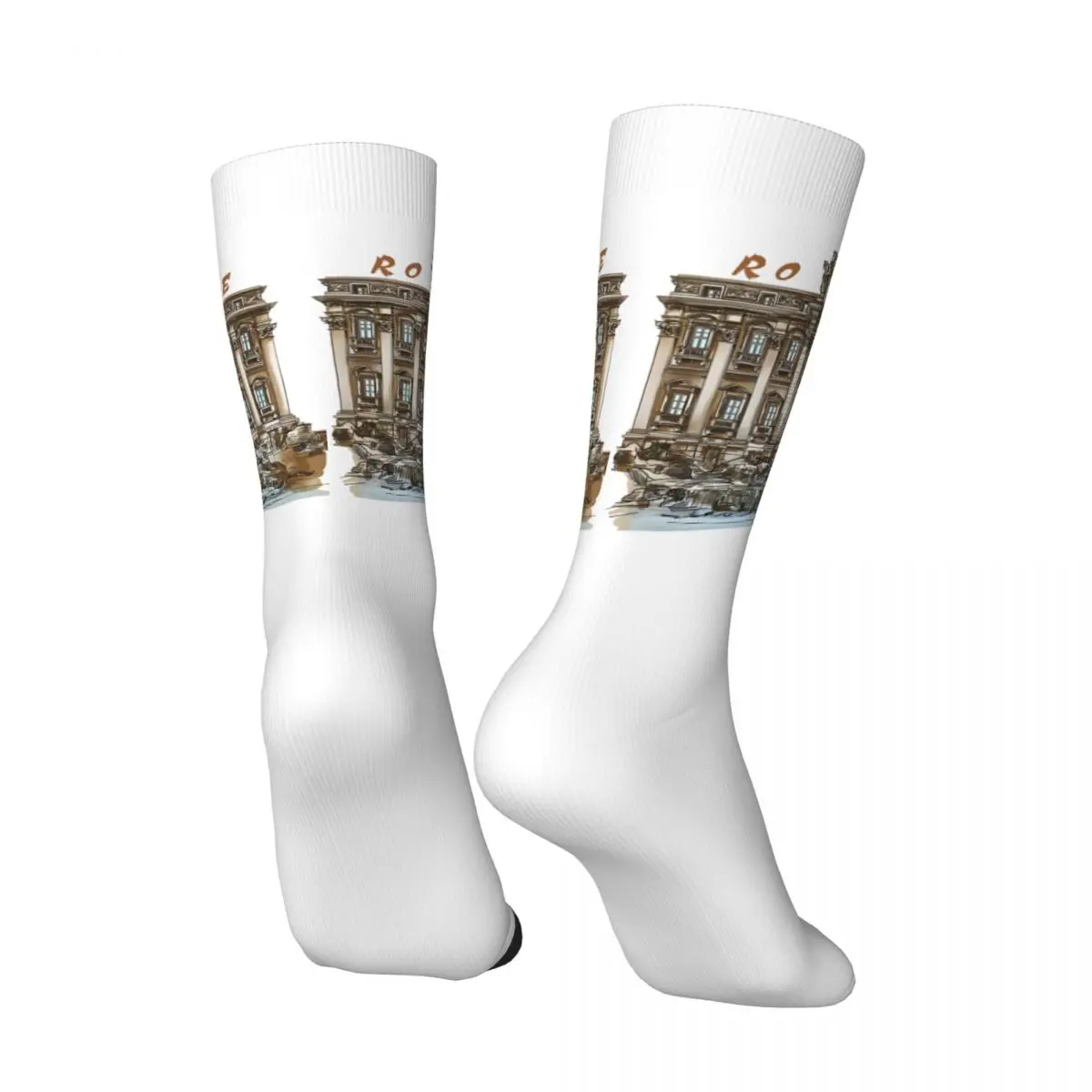 Trevi Fountain Rome Sticker Italy 2024 Men's Socks Retro Harajuku Europe Street Style Novelty Casual Crew Sock