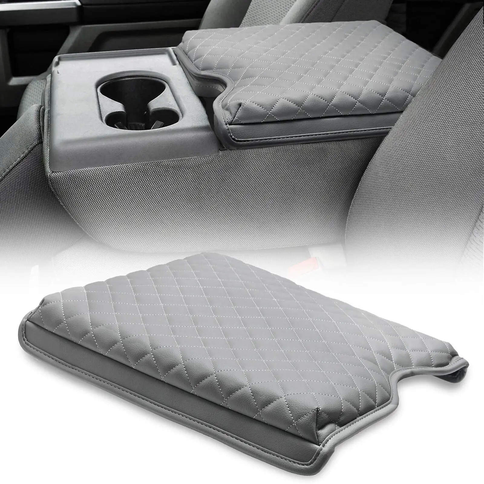 Gray Microfiber Leather Center Console Armrest Cover for Ford F150 2015-2022 F250 F350 Super Duty 2017-2022 40/20/40 Jump Seat