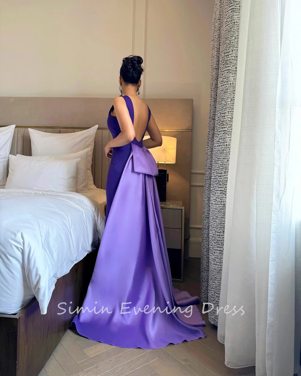 Simin فستانسهرة Luxury Party Dress Bateau Backless Sexy Crepe Sleeveless elegant Formal Saudi evening gala dress for women 2024