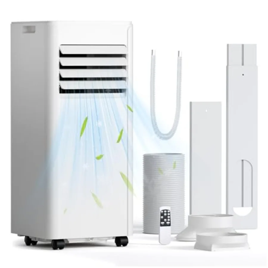 

Portable air conditioner for bedroom office apartment use, white plastic unit with 10000 BTU cooling capacity, quiet 5-in-1 fun