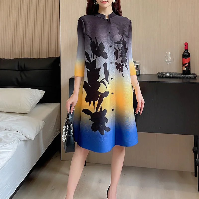 Cross border hot selling women's clothing high-end gradient coat pleated dress