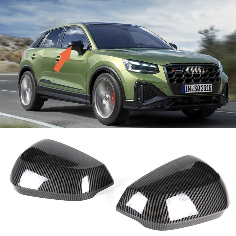 

2x Side Rearview Mirror covers styling Carbon pattern Black for Audi Q2 SQ2 2017-2024 Q3 RS Q3 RSQ3 19-24 Replacement