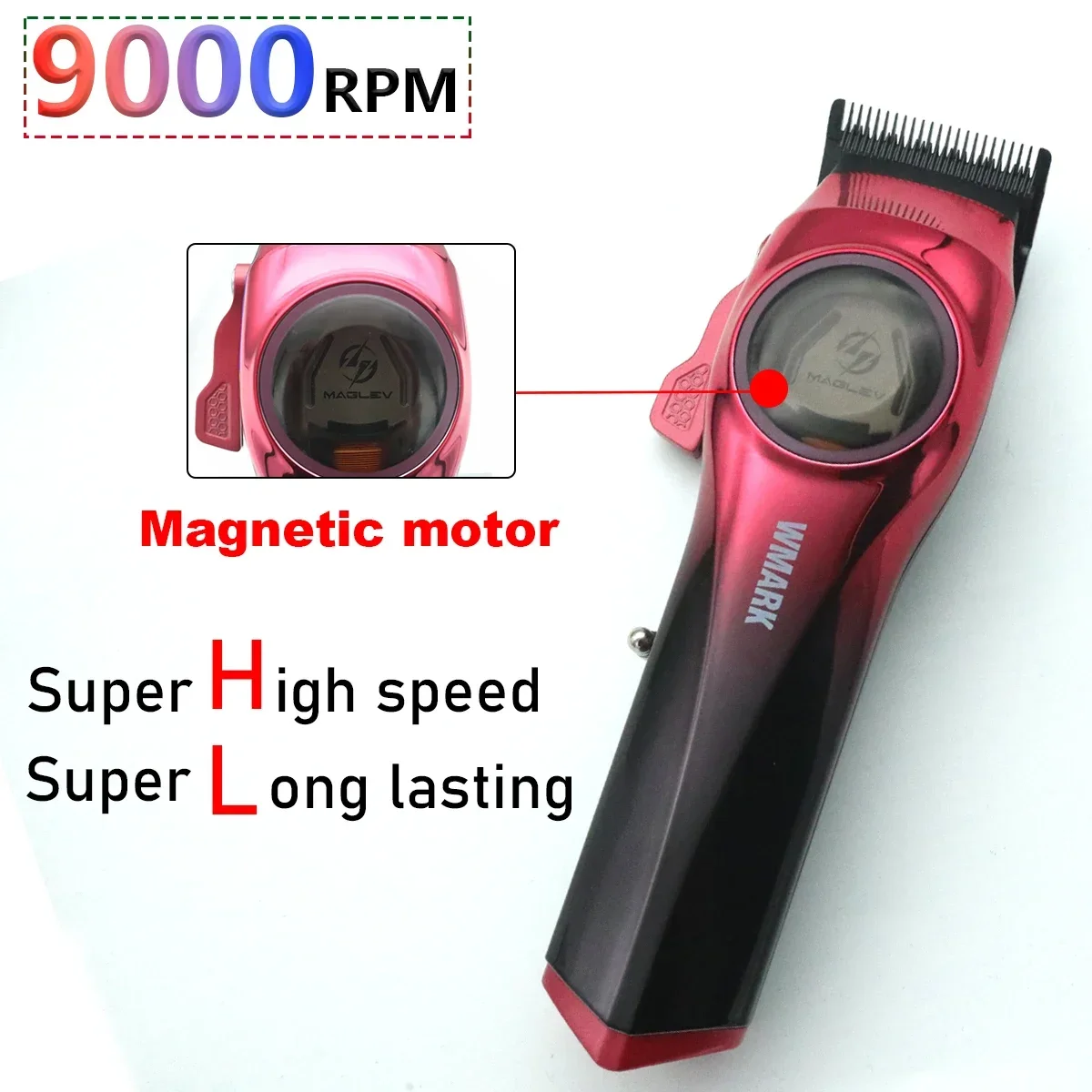 WMARK 9009 Professional Hair Cutting Machine Men's 9000RPM Magnetic Motor DLC Blade Full Metal Display Hair Clipper Hair Trimmer