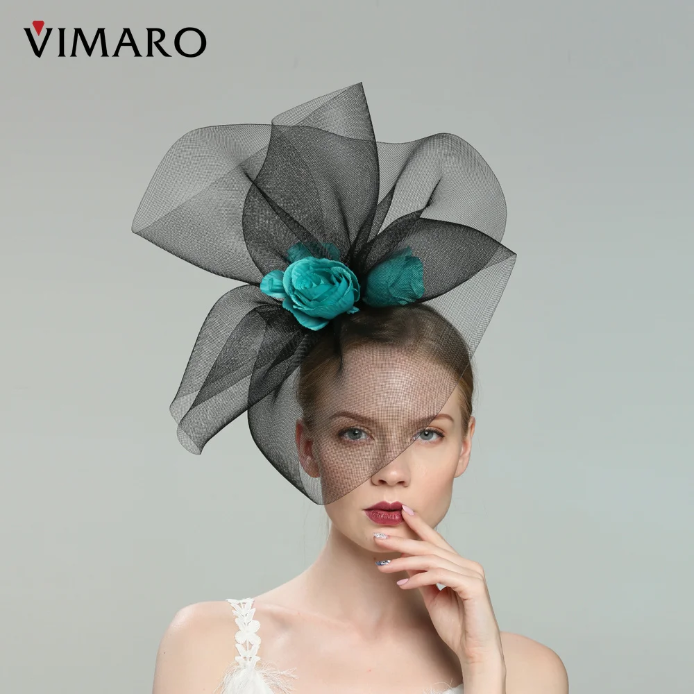 VIMARO Black Crin Fascinators for Women Elegant Headbands Fascinator Hats for Women Wedding and Church Kentucky Derby Sinamay