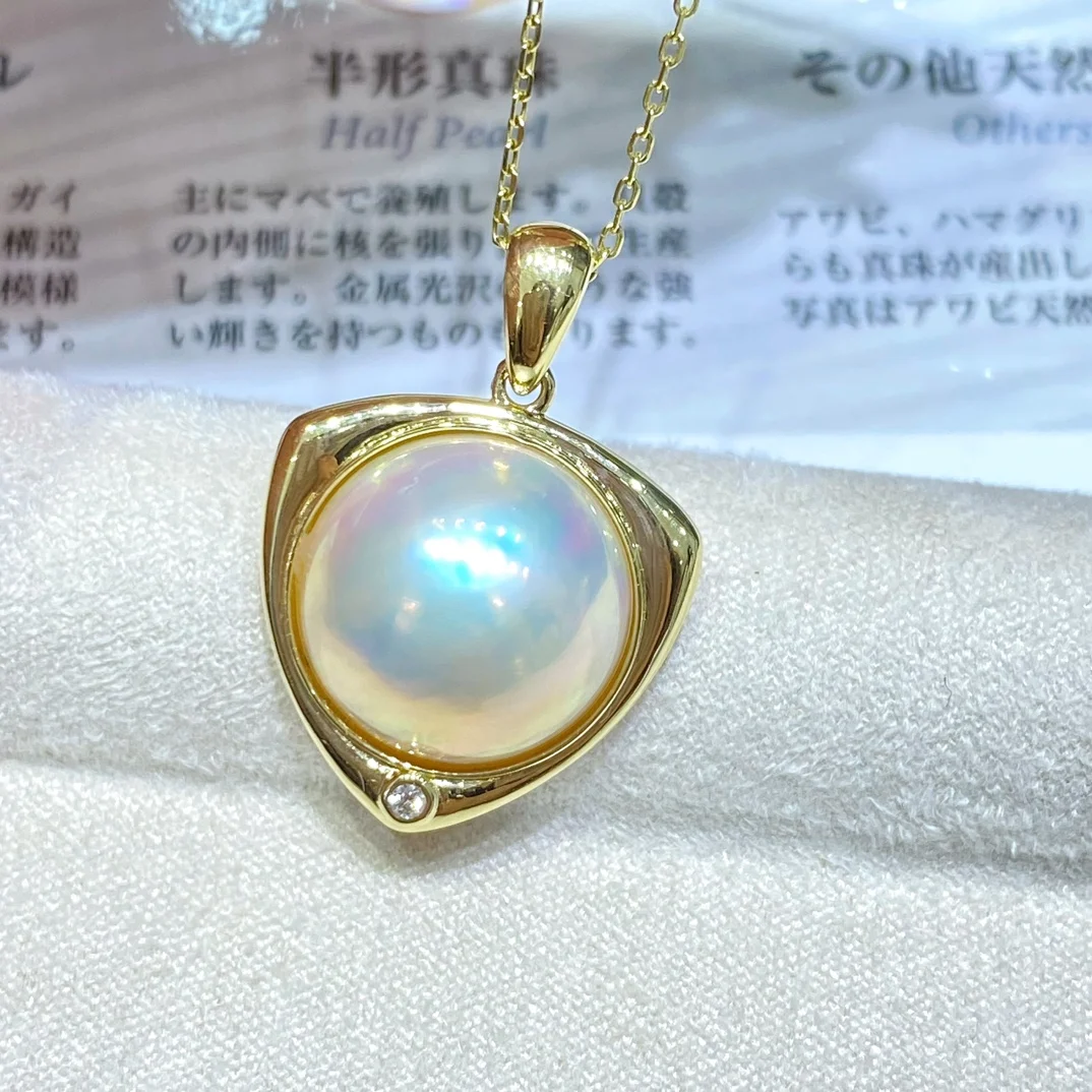 XX2023 Pearl Pendant Fine Jewelry Solid 18K Gold 18-19mm Sea Water Mabe Pearls Diamonds Pendants Necklaces for Women