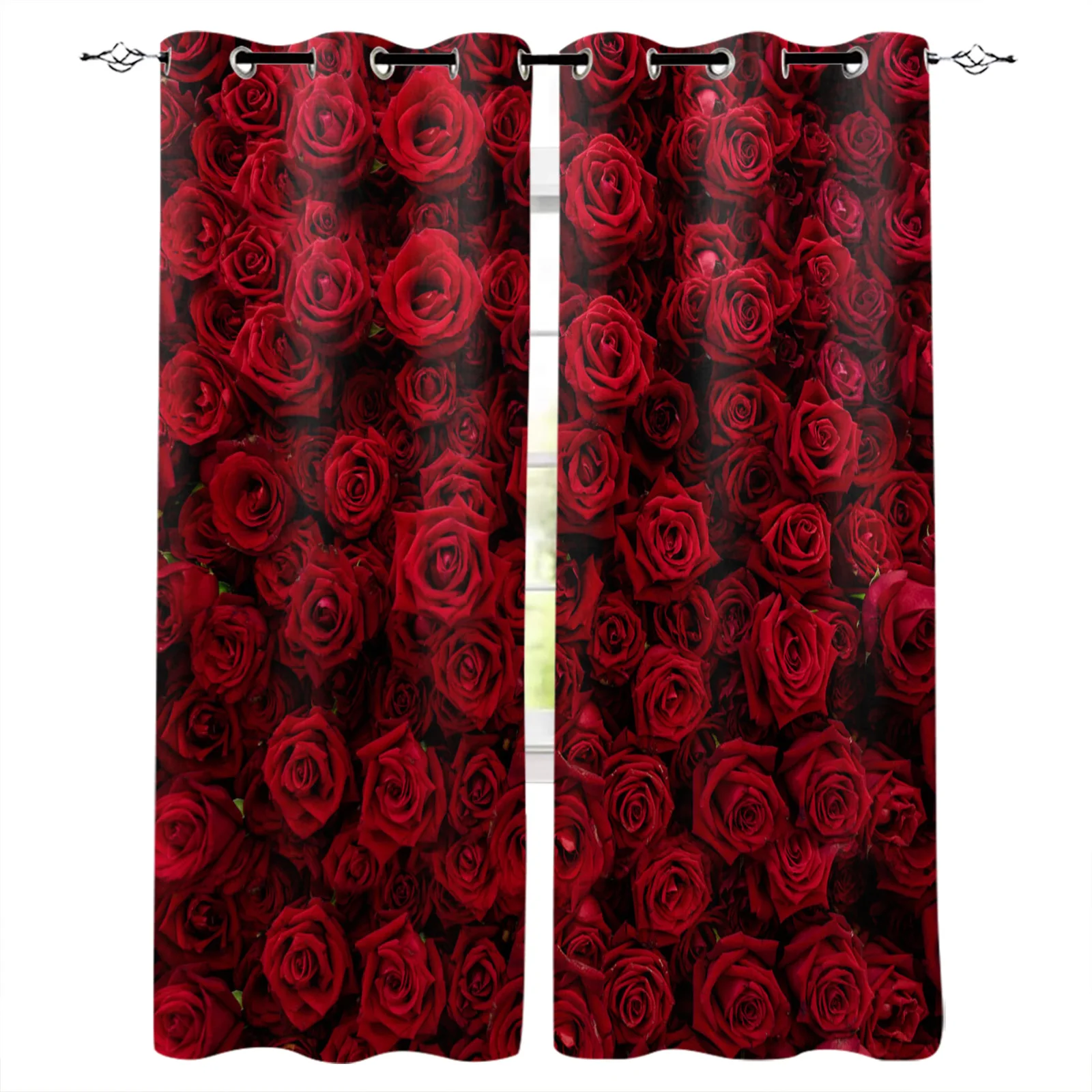 

Red Rose Flower Wall Curtains For Living Room Bedroom Window Treatment Blinds Finished Drapes Kitchen Curtains