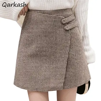 Schwarz Braun Vintage Stil Französisch Unregelmäßige Miniröcke Frauen Herbst und Winter Kurze Hahnentritt College A-linie Streetwear 2023