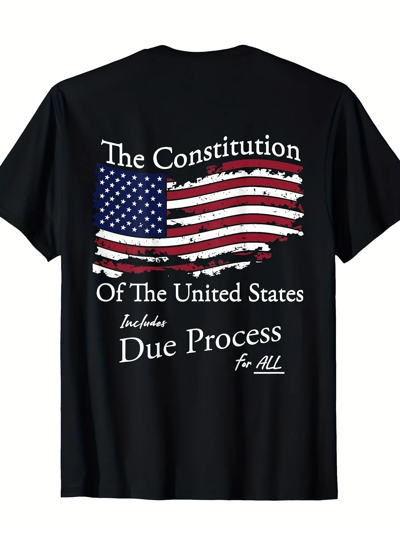 Men's Vintage Constitution Due Process T-Shirt - Patriotic US Flag Graphic Tee, with Text - Regular Fit Casual Shirt for Fourth