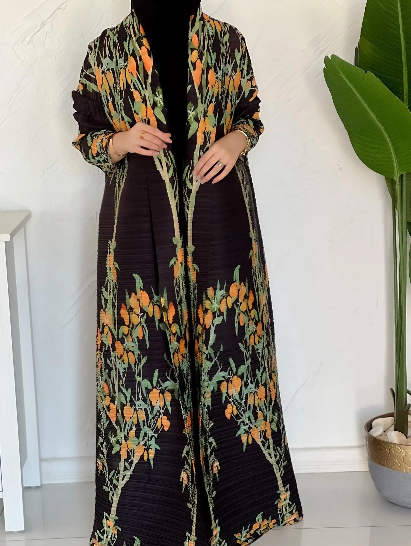 Spring/Autumn Arabian Women's Floral Print Long Robe, High Elasticity, Abaya Robe, Suitable for Holiday Wear