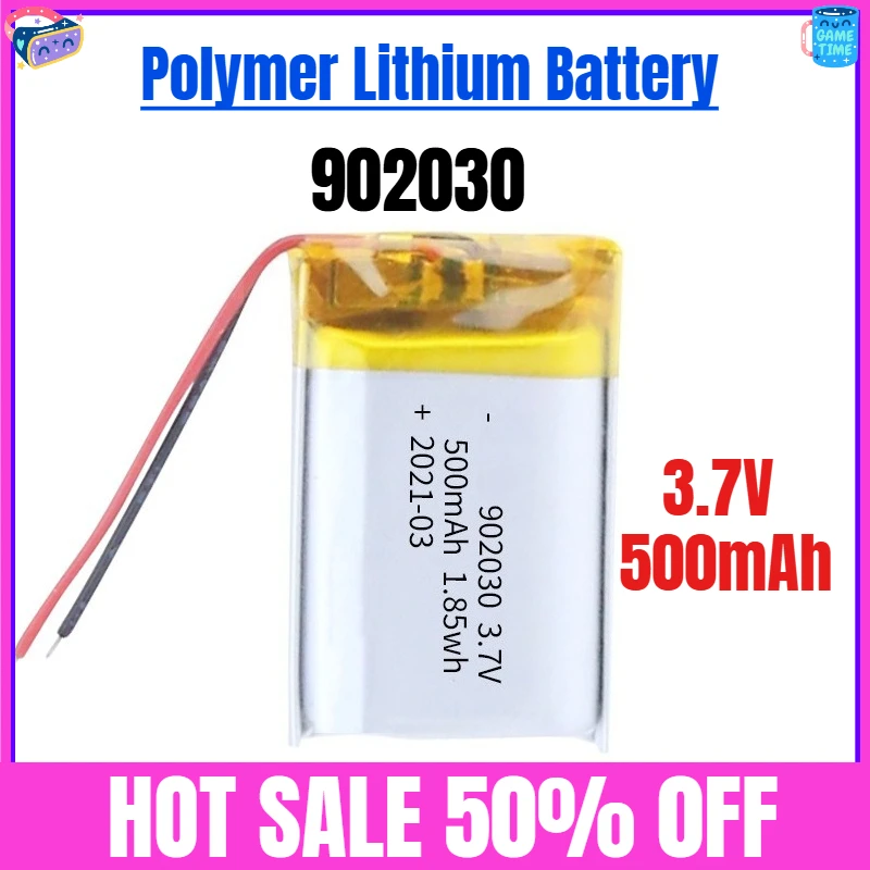 

3.7V 500mAh 902030 Polymer Lithium Battery for Consumer Electronics Toys LED Lights Bluetooth Speakers