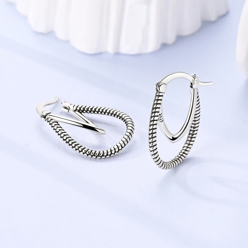 925 Sterling Silver Earrings Women Sparkling Double Ring Delicate Hoop Earring For Anniversary Wedding Jewelry Gifts