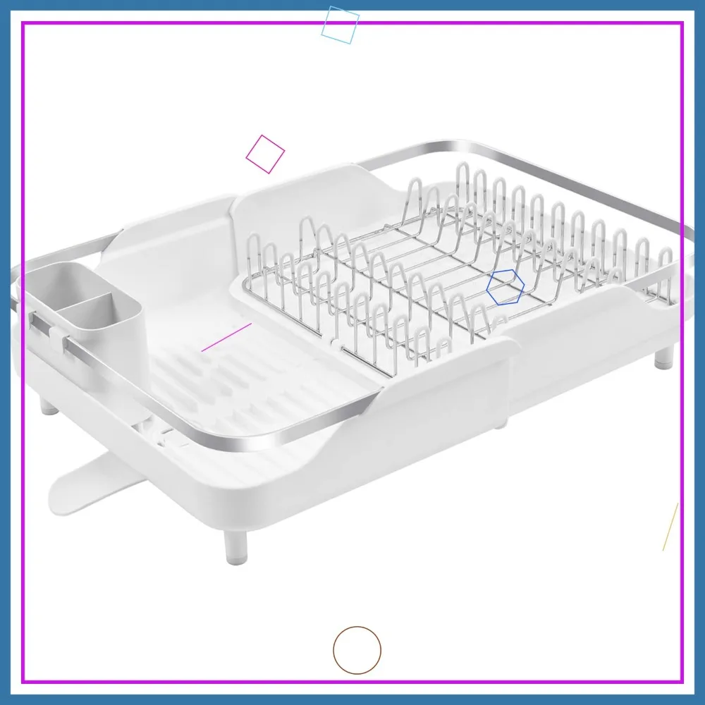 

Раздвижная сушилка для посуды с поддоном и держателем для столовых приборов, из нержавеющей стали, для экономии места на кухонной столешнице, большая, белая