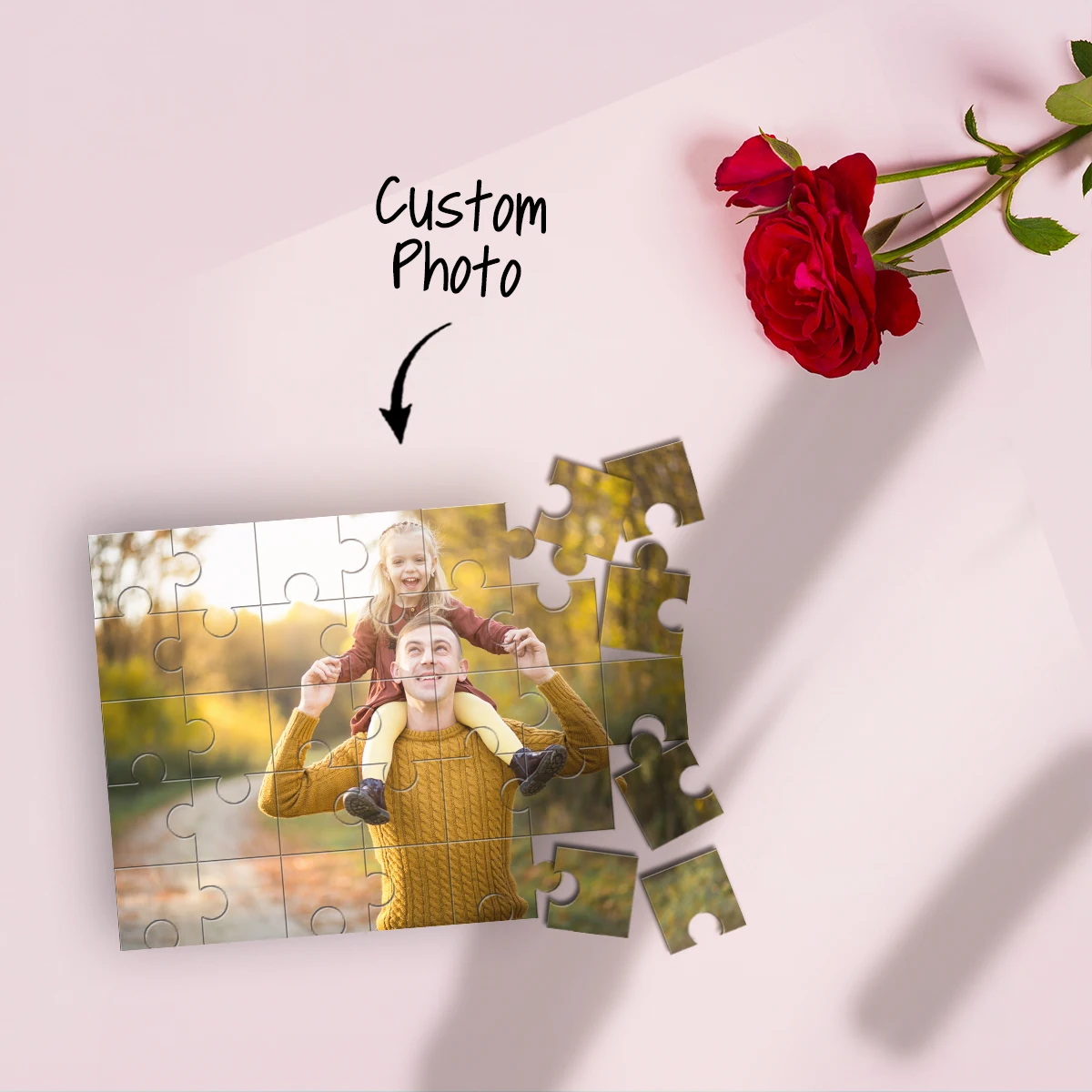 الأب والابن المبتكر يفرحون. صورة مخصصة اللغز شخصية الضغط الألغاز الألغاز المخصصة في الصور