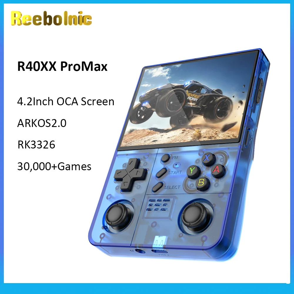 

Reebolnic R40XX ProMax Handheld Game Console 4.2Inch OCA Screen RK3326 ARKOS 4000mAh Retro Video Game Console Joystick Boy Gift