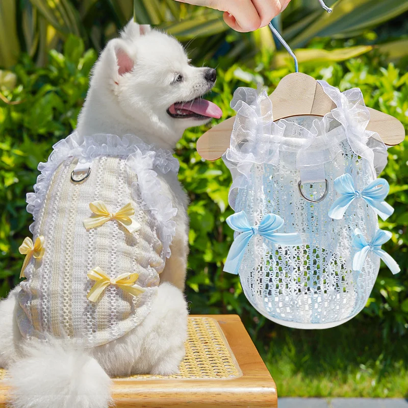 Cat Hollow Ear Lace Backless Vest, Spring and Summer Dog Clothes, Pet Apparel, Fairy Doll Strap Dress