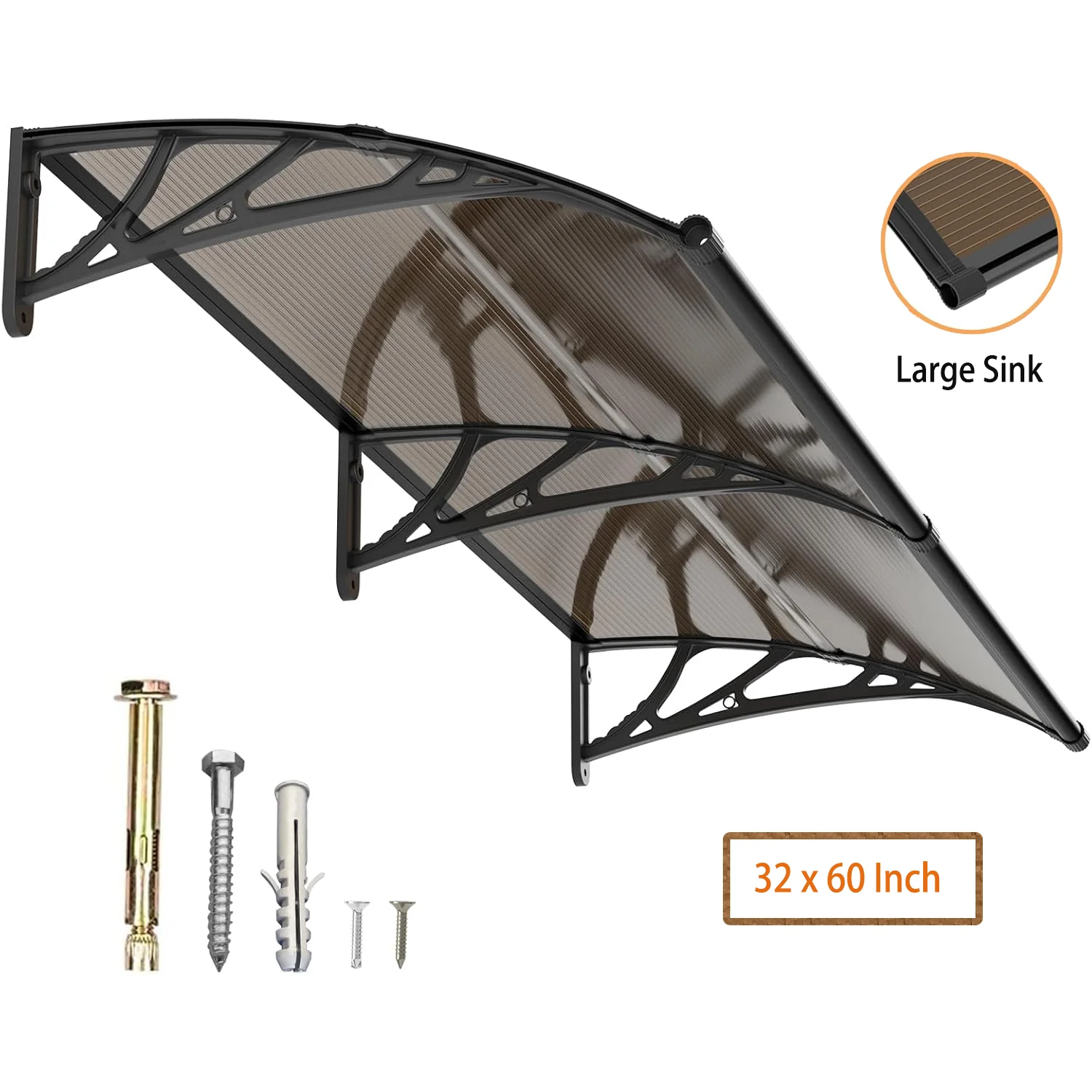 

30" x 60" Window Awning Door Canopy Exterior with Separate Drainage Sink for Door Entrance Rain UV Cover Canopy