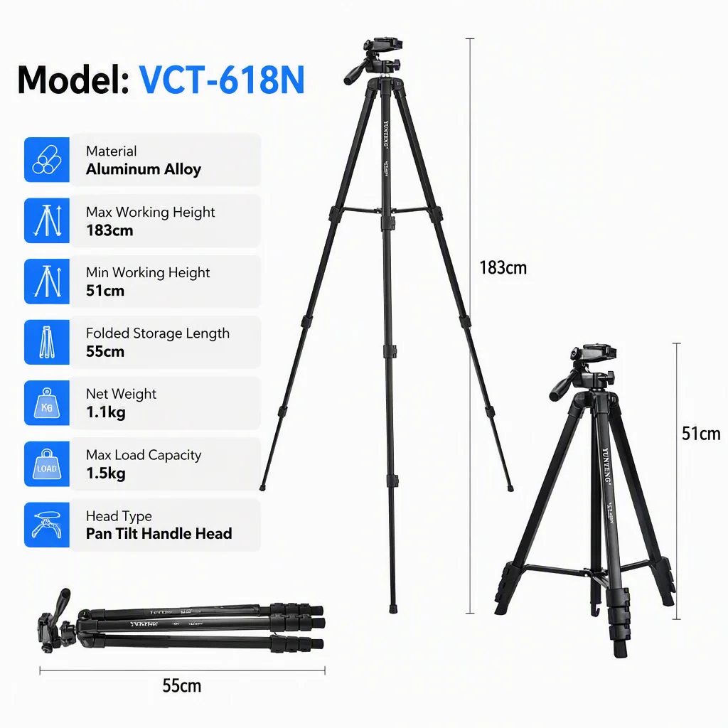 yunteng-vct-618n-183cm-aluminum-camera-tripod-portable-stand-horizontal-vertical-shooting-for-dslr-cameras-phone-live-vlogging